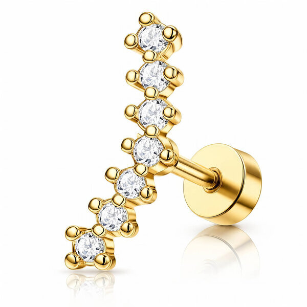 PVD Gold-Plated Stainless Steel Single Earring - Ear Stack