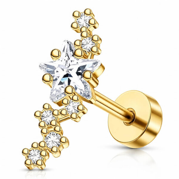 "Stars" PVD Gold-Plated Steel Single Earring - Ear Stack