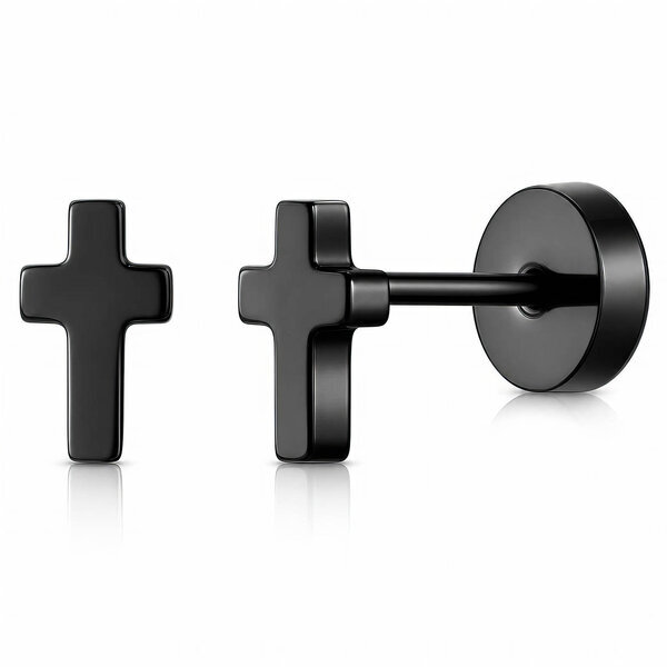 "Cross" Black PVD Steel Earrings - Ear Stack