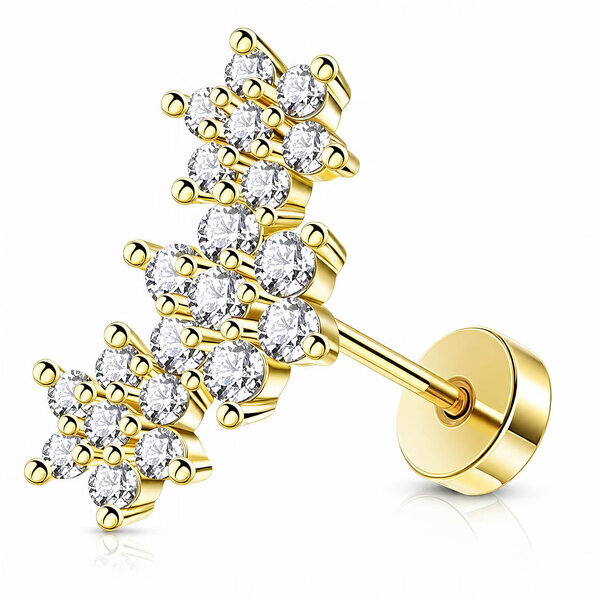 "Flower Meadow" PVD Gold-Plated Steel Single Earring - Ear Stack