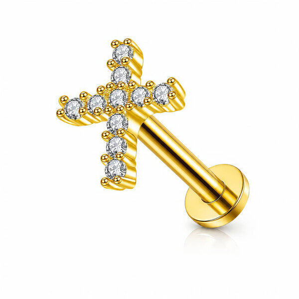 "Cross" PVD Gold-Plated Steel Single Earring - Ear Stack