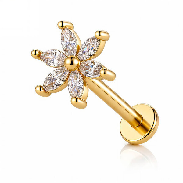 "Flower" PVD Gold-Plated Steel Single Earring - Ear Stack