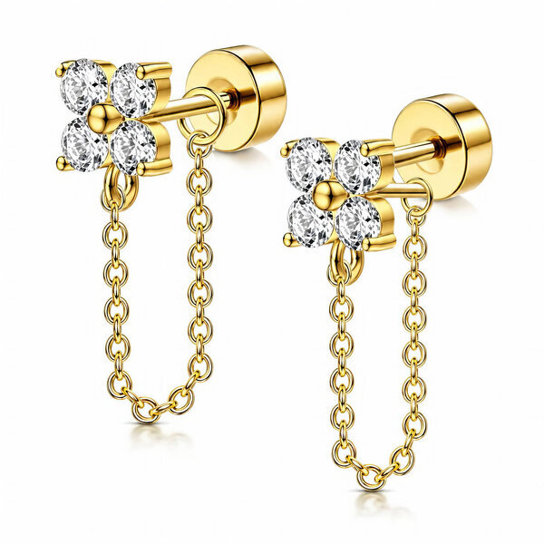 PVD Gold-Plated Stainless Steel Earrings - Ear Stack