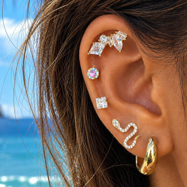 "Snake" PVD Gold-Plated Steel Single Earring - Ear Stack