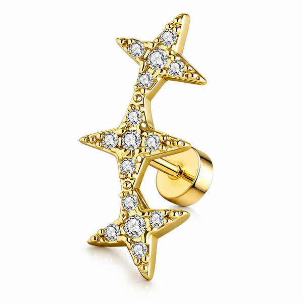 "Stars" PVD Gold-Plated Steel Single Earring - Ear Stack
