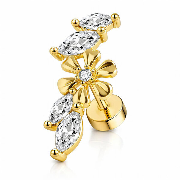"Flower" PVD Gold-Plated Steel Single Earring - Ear Stack