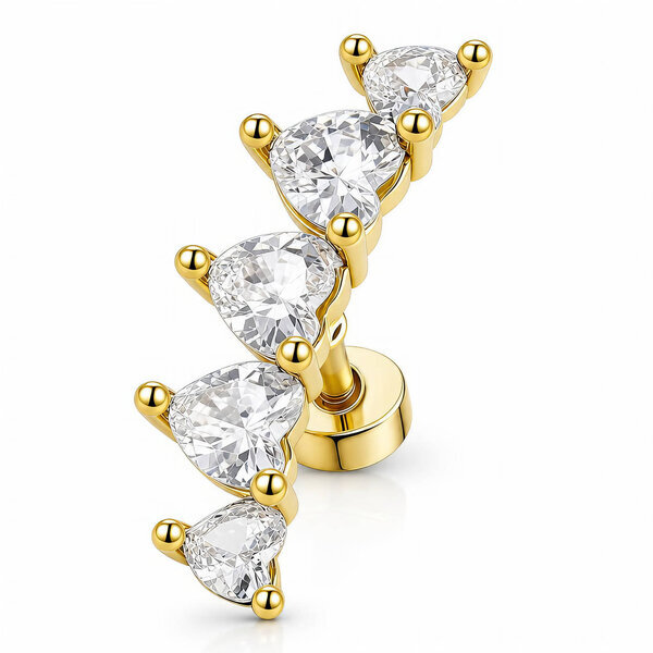 "Hearts" PVD Gold-Plated Steel Single Earring - Ear Stack