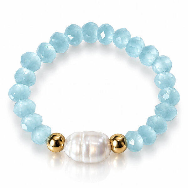 PVD Gold-Plated Glass Ring with Freshwater Pearl - Bubble Pop