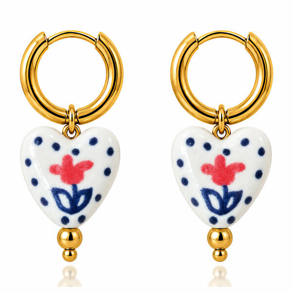 "Hearts" PVD Gold-Plated Ceramic Earrings - Bubble Pop