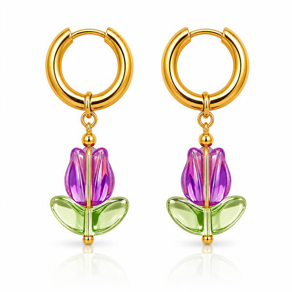 "Tulip" PVD Gold-Plated Glass Earrings - Bubble Pop