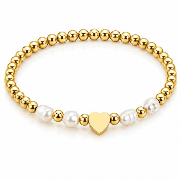 "Heart" PVD Gold-Plated Steel Bracelet with Freshwater Pearl - Bubble Pop