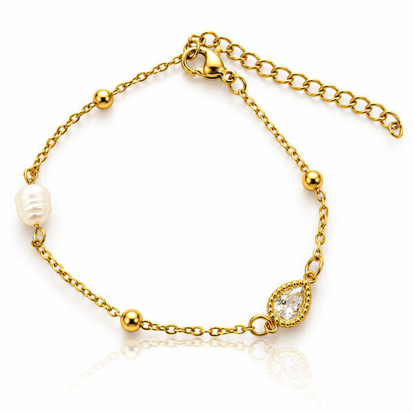 PVD Gold-Plated Steel Bracelet with Freshwater Pearl - Bubble Pop