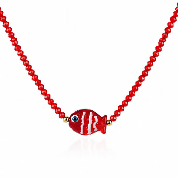 "Fish" PVD Gold-Plated Glass Necklace - Bubble Pop