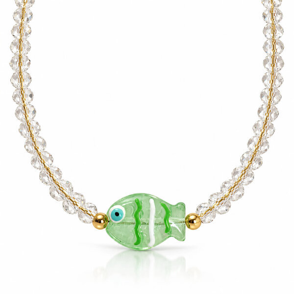 "Fish" PVD Gold-Plated Glass Necklace - Bubble Pop