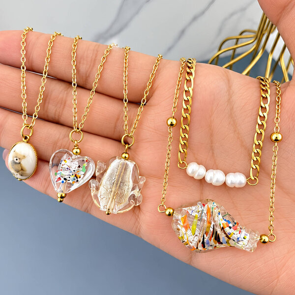 "Heart" PVD Gold-Plated Glass Necklace - Bubble Pop