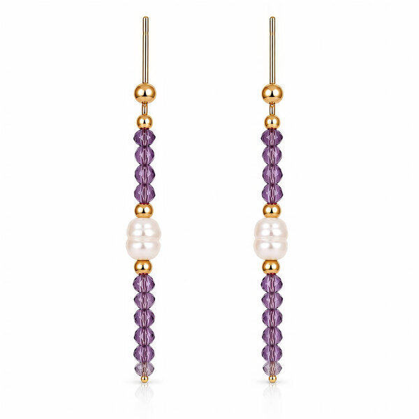PVD Gold-Plated Glass Earrings with Freshwater Pearl - Bubble Pop