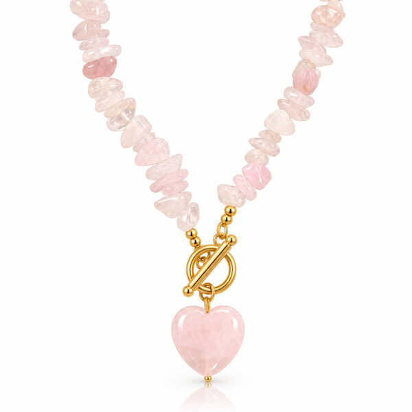 "Heart" PVD Gold-Plated Natural Stone Necklace - Bubble Pop
