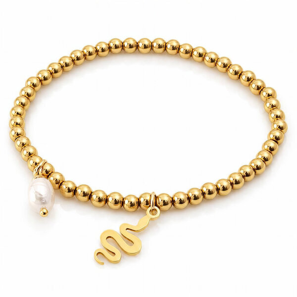 "Snake" PVD Gold-Plated Steel Bracelet with Freshwater Pearl - Intensity