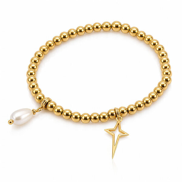 "Star" PVD Gold-Plated Steel Bracelet with Freshwater Pearl - Intensity