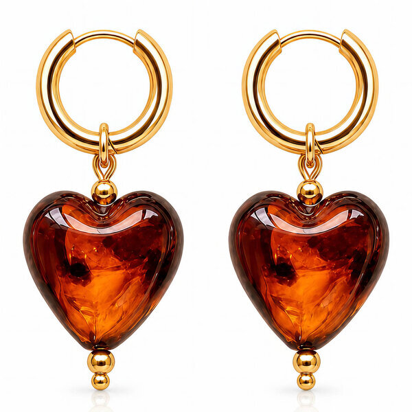 "Hearts" PVD Gold-Plated Natural Stone Earrings - Bubble Pop