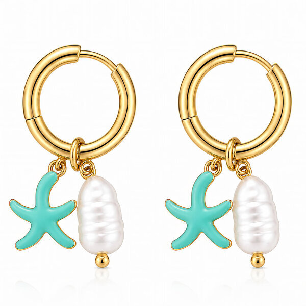 "Starfish" PVD Gold-Plated Steel Earrings with Freshwater Pearl - Bubble Pop