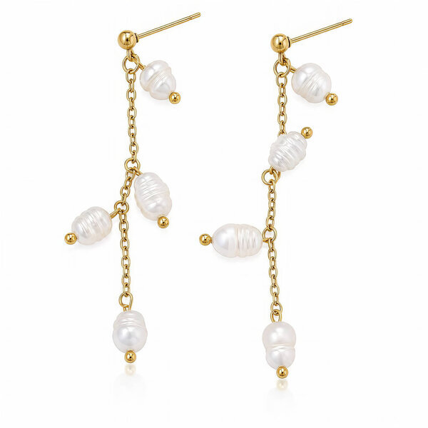 PVD Gold-Plated Steel Earrings with Freshwater Pearl - Intensity