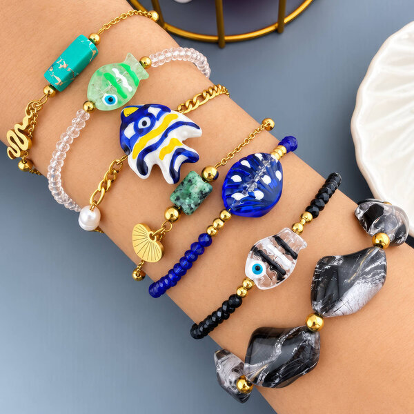 "Fish" PVD Gold-Plated Glass Bracelet - Bubble Pop