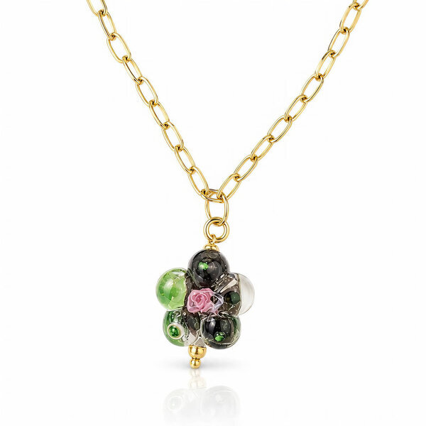 "Flower" PVD Gold-Plated Glass Necklace - Bubble Pop