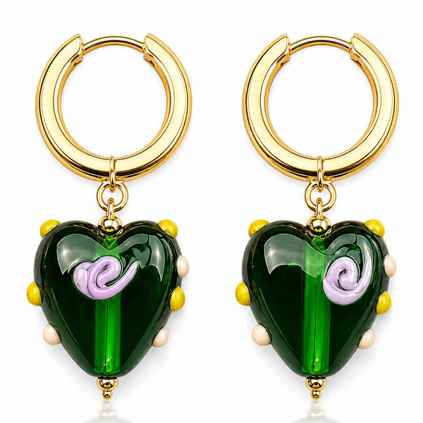 "Hearts" PVD Gold-Plated Glass Earrings - Bubble Pop