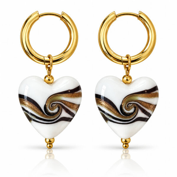 "Hearts" PVD Gold-Plated Glass Earrings - Bubble Pop