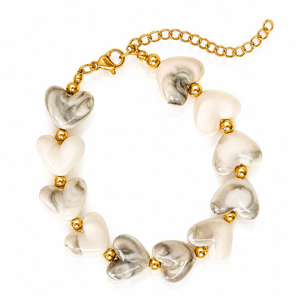 "Hearts" PVD Gold-Plated Natural Stone Bracelet - Bubble Pop