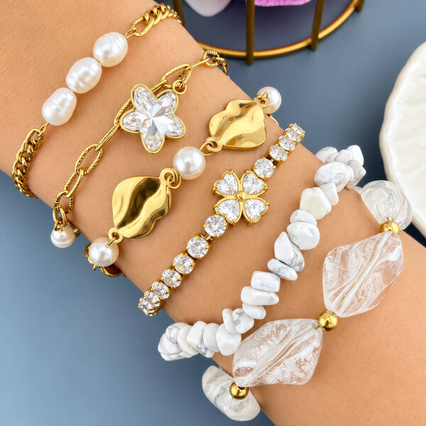 "Star" PVD Gold-Plated Steel Bracelet with Freshwater Pearl - Intensity
