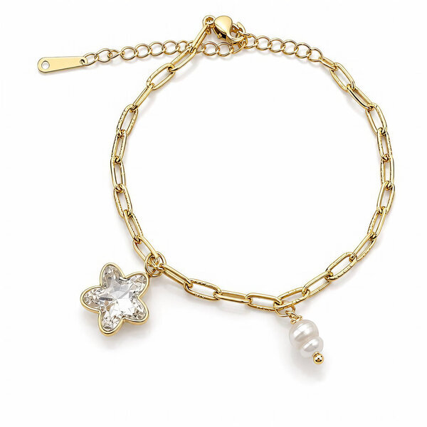 "Star" PVD Gold-Plated Steel Bracelet with Freshwater Pearl - Intensity