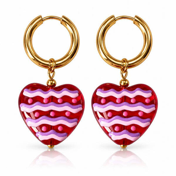 "Hearts" PVD Gold-Plated Glass Earrings - Bubble Pop