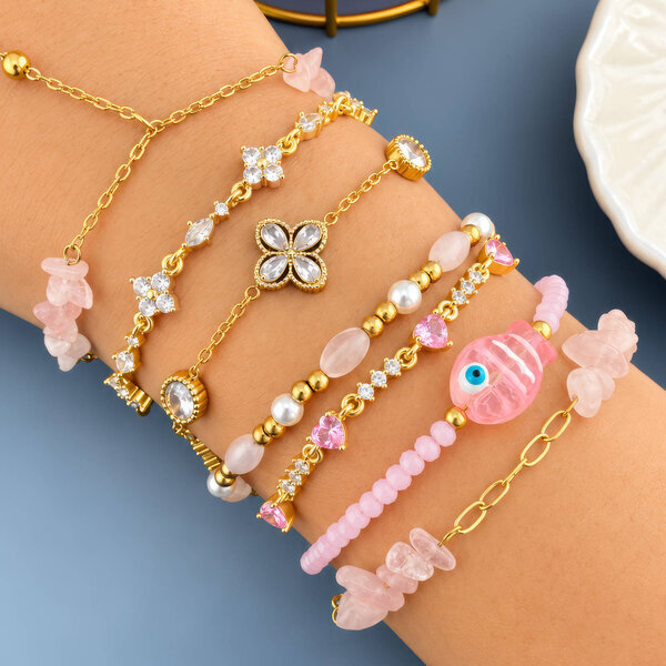 PVD Gold-Plated Natural Stone Bracelet - Bubble Pop