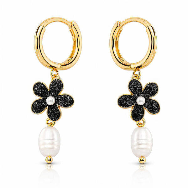 "Flowers" PVD Gold-Plated Steel Earrings with Freshwater Pearl - Bubble Pop