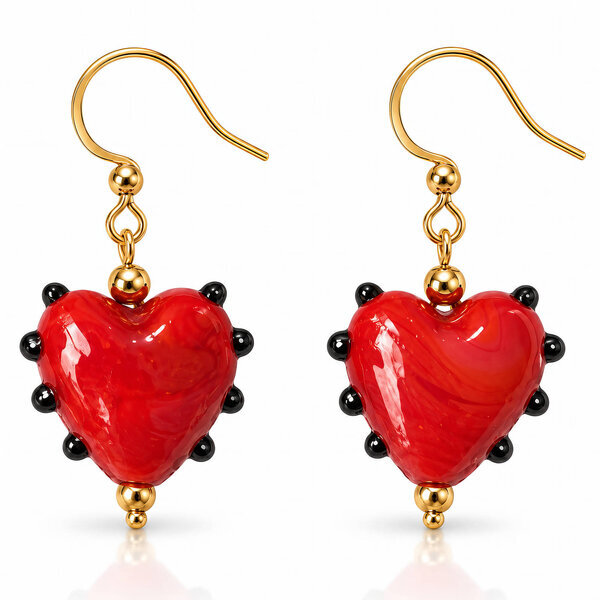 "Hearts" PVD Gold-Plated Glass Earrings - Bubble Pop