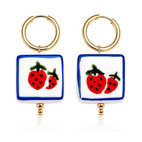 "Strawberry" PVD Gold-Plated Ceramic Earrings - Bubble Pop
