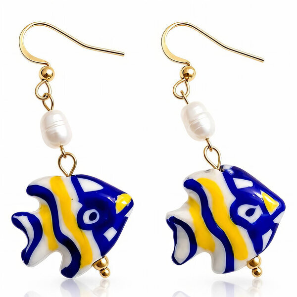 "Fish" PVD Gold-Plated Ceramic Earrings - Bubble Pop