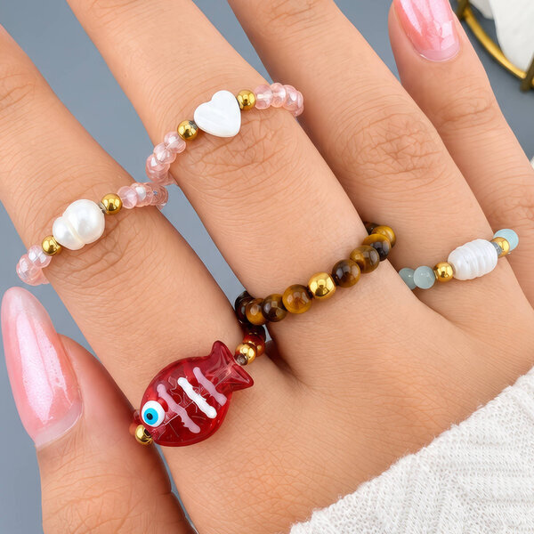 PVD Gold-Plated Glass Ring with Freshwater Pearl - Bubble Pop
