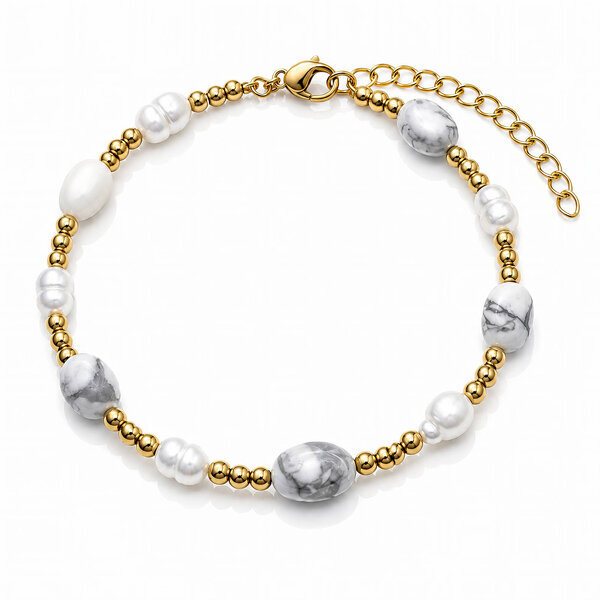 PVD Gold-Plated Steel Bracelet with Freshwater Pearl - Bubble Pop