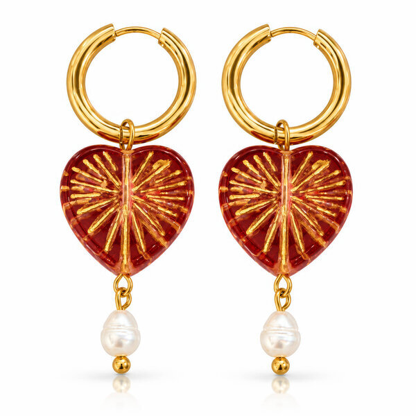 "Heart" PVD Gold-Plated Glass Earrings with Freshwater Pearl - Bubble Pop