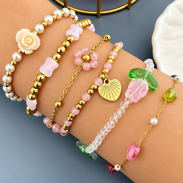 "Flower Meadow" PVD Gold-Plated Steel Bracelet - Bubble Pop
