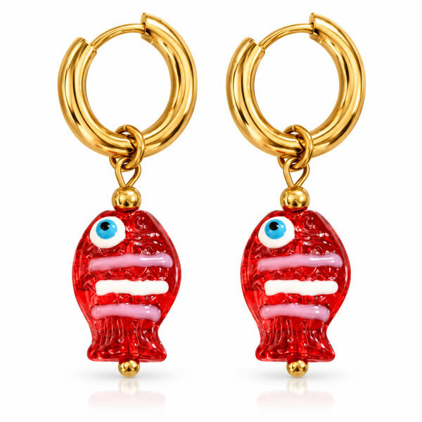 "Fish" PVD Gold-Plated Glass Earrings - Bubble Pop