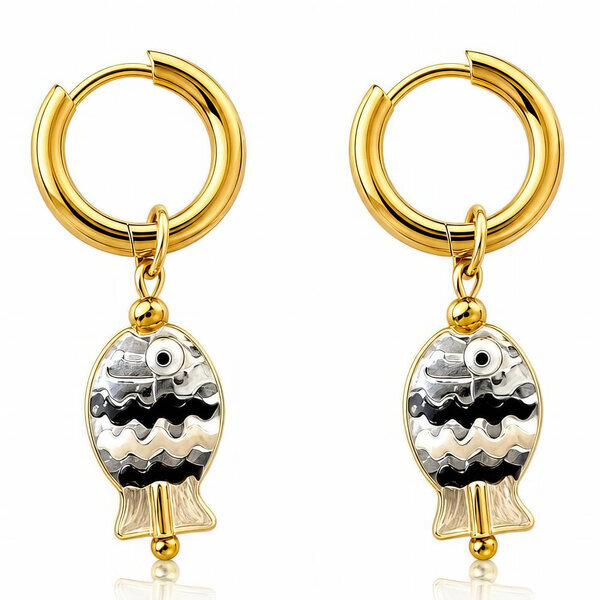 "Fish" PVD Gold-Plated Glass Earrings - Bubble Pop