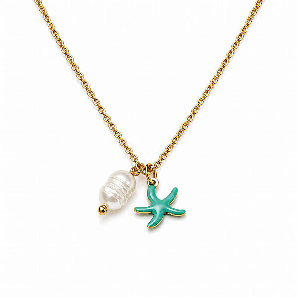 "Starfish" PVD Gold-Plated Steel Necklace with Freshwater Pearl - Bubble Pop