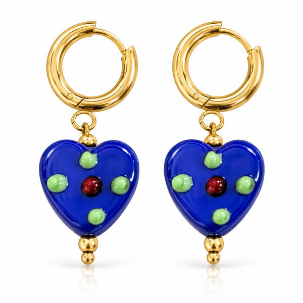 "Hearts" PVD Gold-Plated Glass Earrings - Bubble Pop