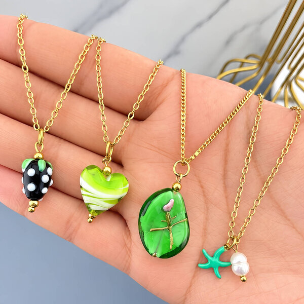 "Heart" PVD Gold-Plated Glass Necklace - Bubble Pop