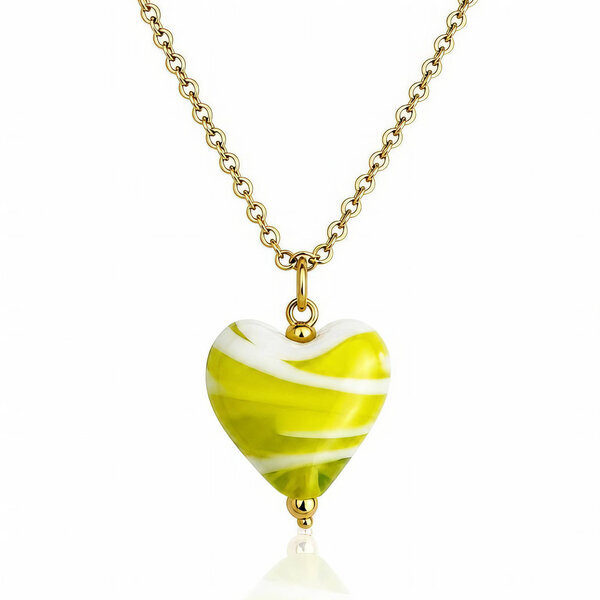 "Heart" PVD Gold-Plated Glass Necklace - Bubble Pop