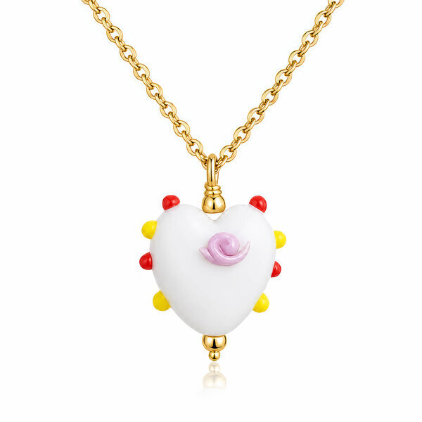"Heart" PVD Gold-Plated Glass Necklace - Bubble Pop